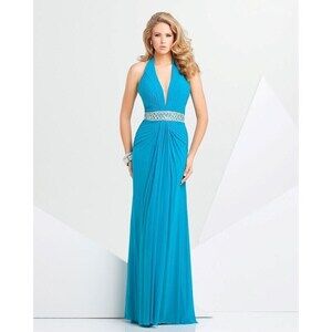 Tony Bowls Paris Jersey Halter Gown 115711 Teal